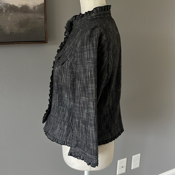 Sandro Sportswear Dark Denim Ruffle Blazer Button Down - Picture 5 of 9